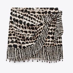 ZARA Beaded Printed Wrap Skirt in Linen